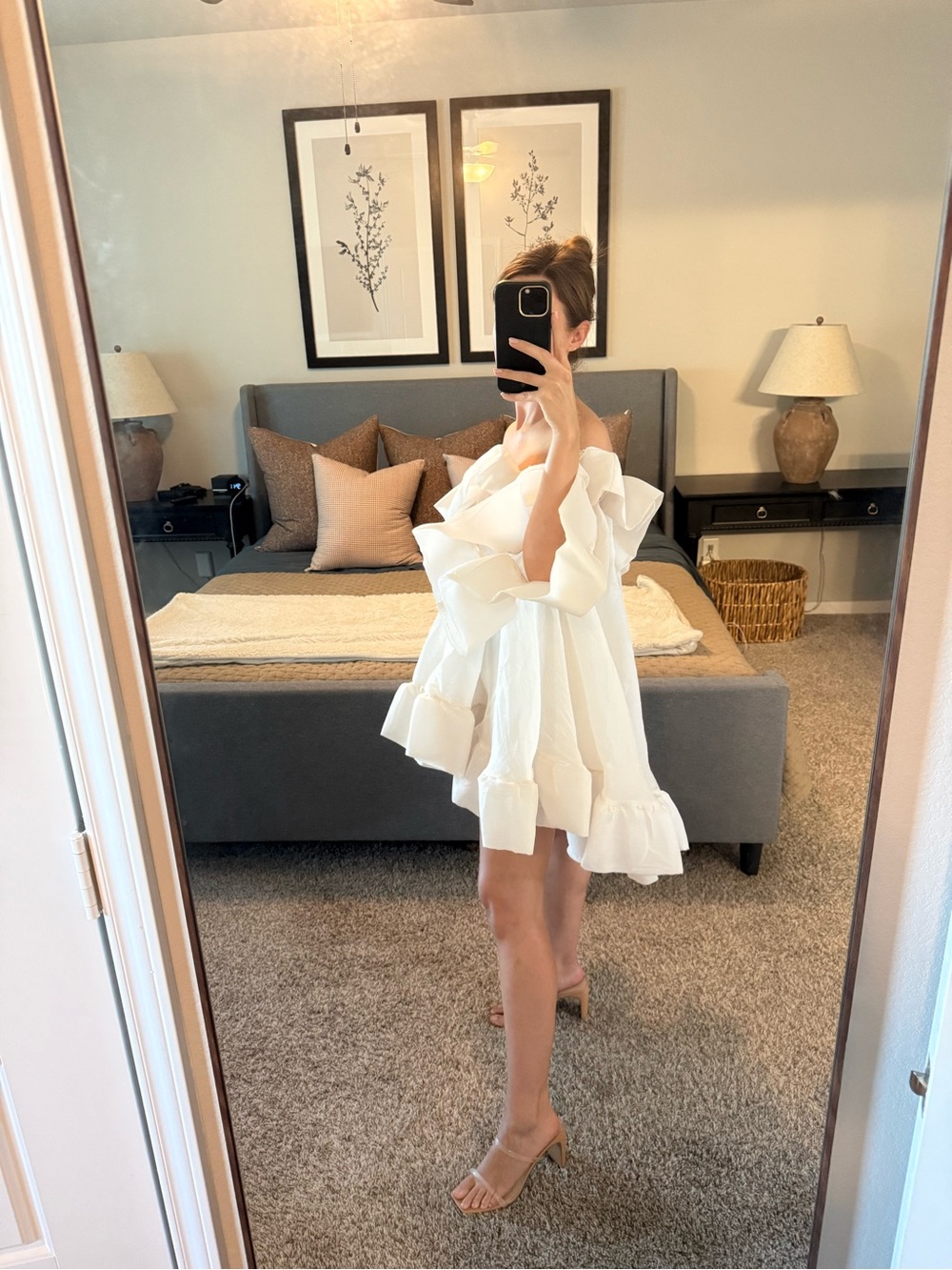 White Off-Shoulder Ruffled Mini Dress - Picture 4 of 8